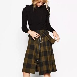 Zara Plaid Green Kilt Skirt | Size Small